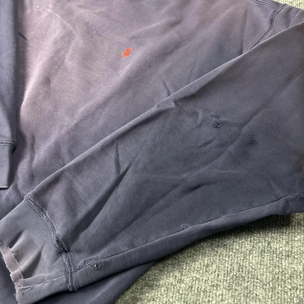Polo Ralph Lauren Sweatshirt Mens XL Purple Crewneck Fleece Pullover Distressed